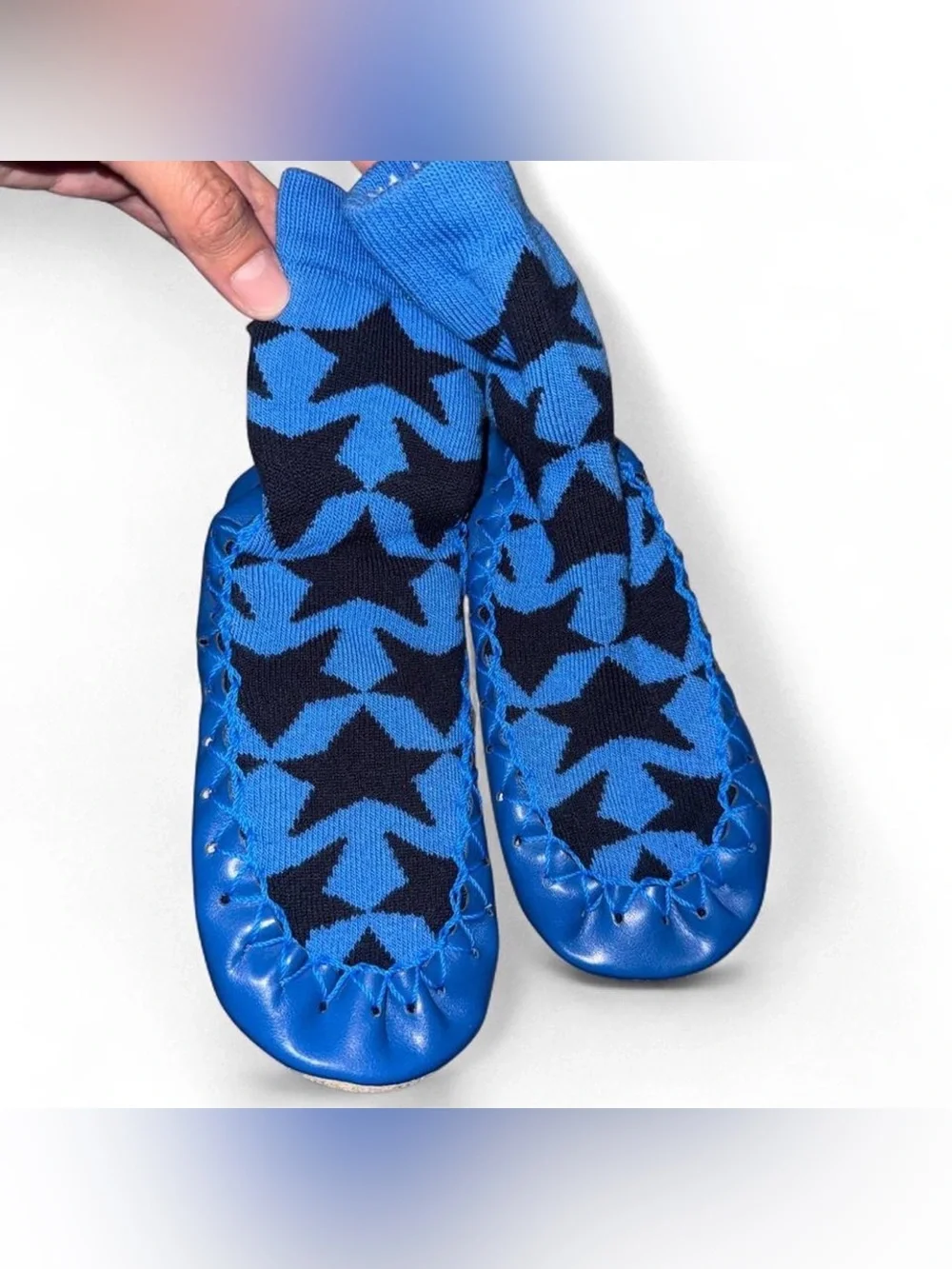NWT HANNA ANDERSSON star slippers in royal blue and black sz 10-12 ✨